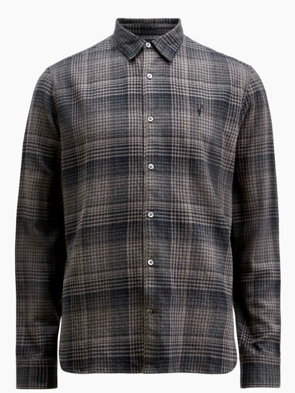 AllSaints Sonik Men's Plaid Flannel Button-Up Shirt - Gray/Black